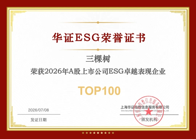 三棵树荣获2026华证指数ESG多项荣誉