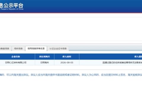 海关新规下已有涂企“踩雷”！日照仁亿因地址失联被列入信用异常名录