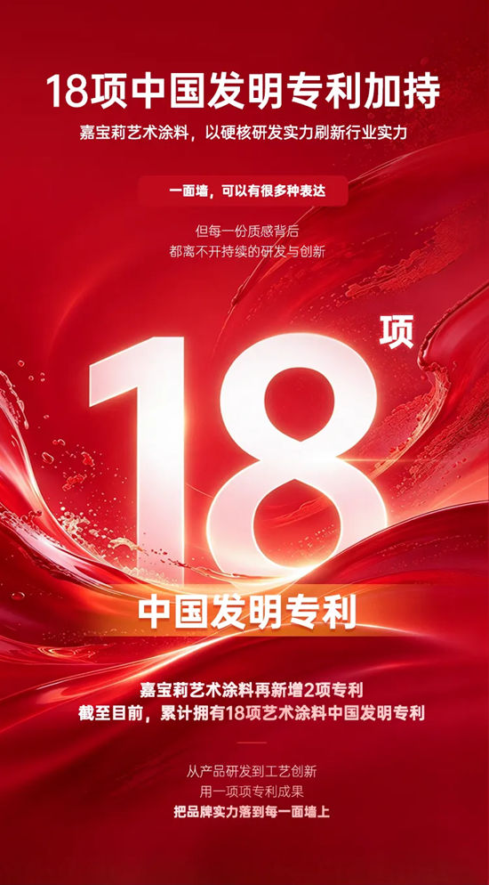 无限进步!嘉宝莉艺术涂料突破18项国家发明专利
