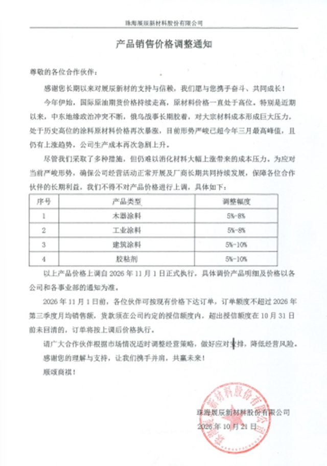东方雨虹/嘉宝莉/展辰/巴德士/北新/科顺/百川集体涨价，不排除“再涨”的可能！