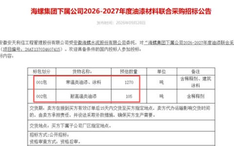 1375吨！水泥巨头油漆大单公示，7家涂企入围候选